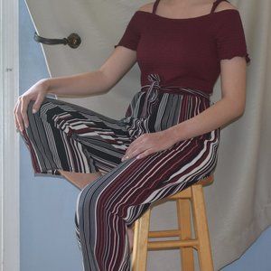 One Piece Red Striped Jumpsuit